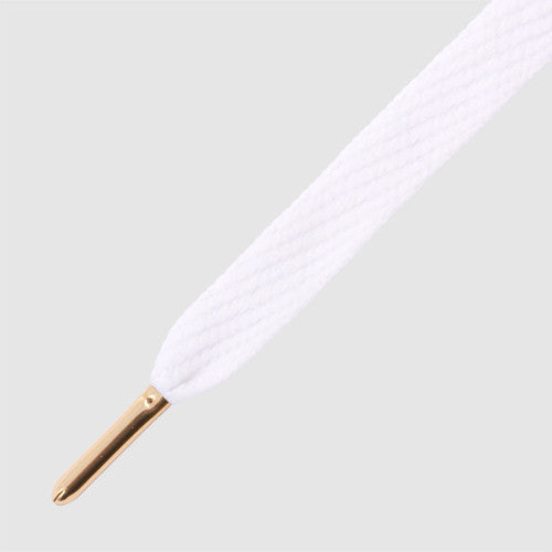 Flatties Metal Tips Shoelaces - White with Gold Tip - Mr.Lacy