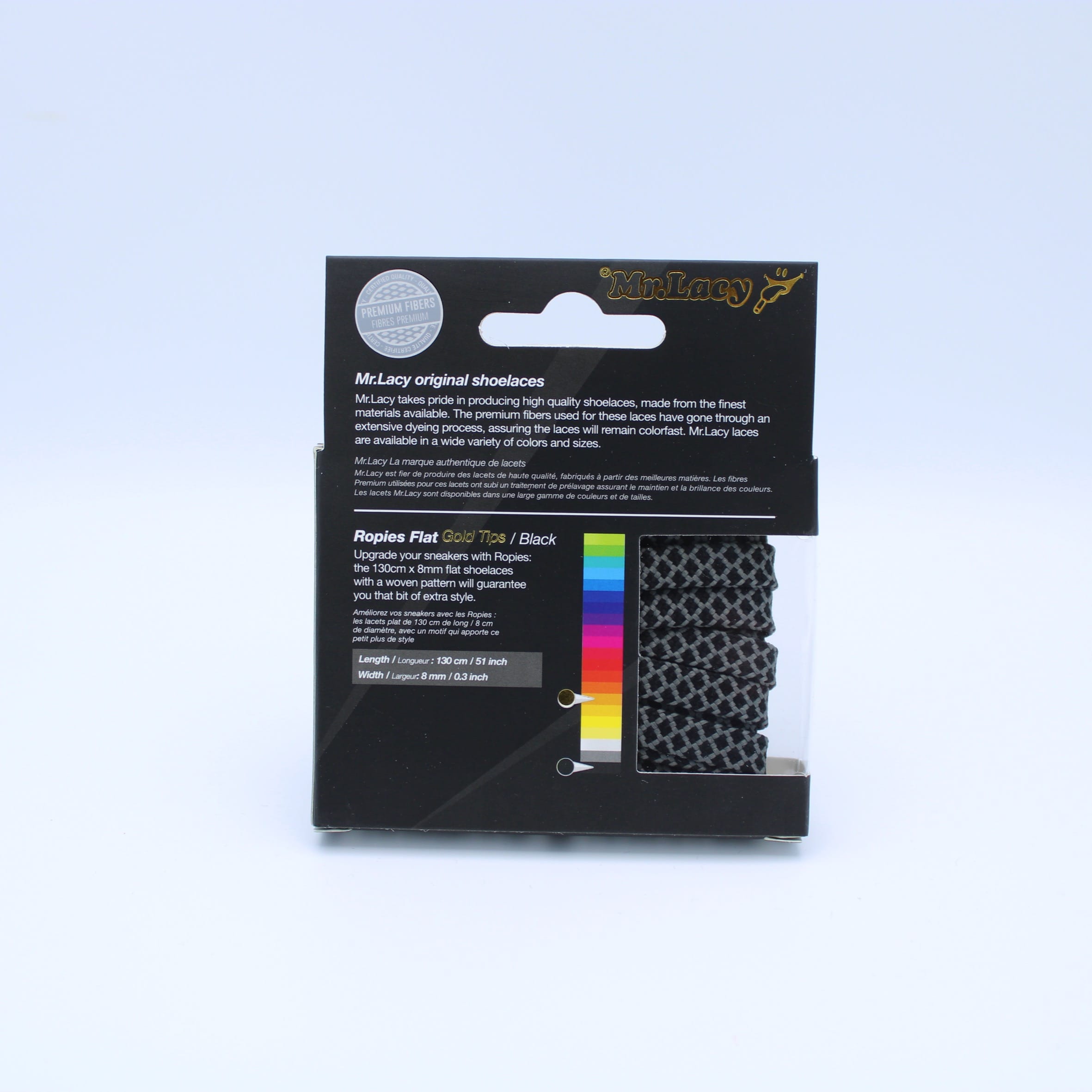 Buy Ropies Flat Shoelaces Black Dark Grey Gold Tip Mr.Lacy