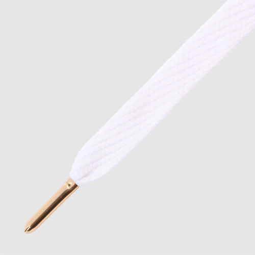Flatties Metal Tips Shoelaces - White with Gold Tip - Mr.Lacy