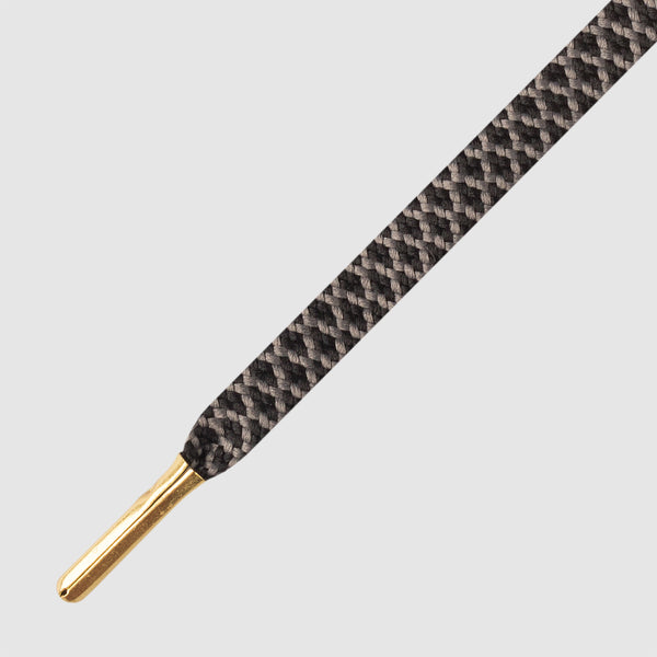 Ropies Flat Shoelaces - Black/Dark Grey/Gold Tip - Mr.Lacy