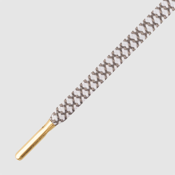 Ropies Flat Shoelaces - White/Grey/Gold Tip - Mr.Lacy